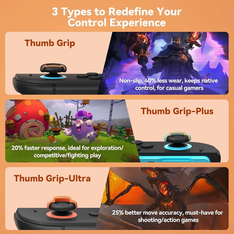 Newdery Thumb Grips for Nintendo Switch 2, Anti-Slip, Joycon Controller Caps, Ergonomic Design, Enhanced Gaming Grip, Comfortable & Durable, Joystick Grip Cover, Colorful, 6Pairs(12pcs) - Image 2